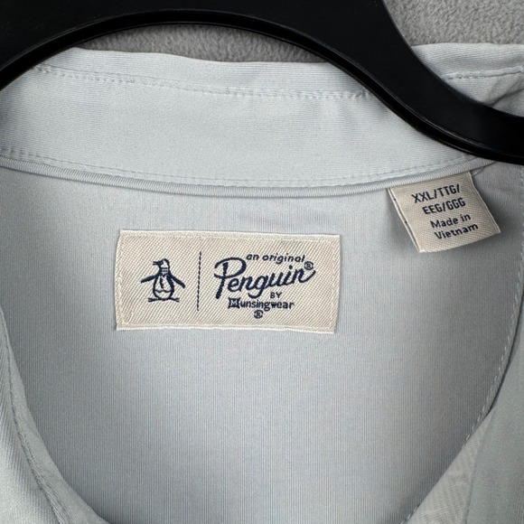 Penguin Mens XXL‎ Golf Polo Shirt Pearl Blue Geometric Print Short Sleeve - Picture 3 of 10